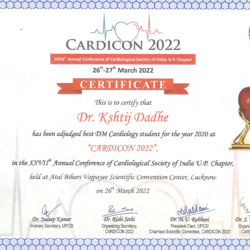 Dr Kshitij Dadhe has been adjudged best DM Cardiology student for the year 2020 at Cardicon 2022